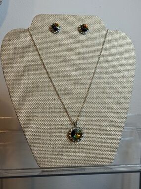 Rainbow Crystal Pendant Necklace and Stud Earring Set